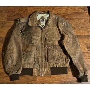 Saddlebred Vintage Leather Bomber Jacket Mens 46 Brown Distressed Aviator Flight